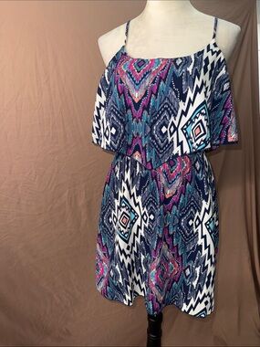 Charlotte Russe Aztec Print Summer Dress - Navy, Pink & Teal